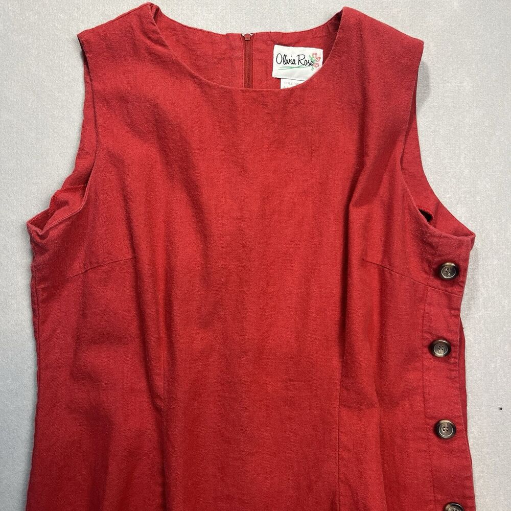 Vintage Olivia Rose Red Linen Lagenlook Side Slit Button-Down Maxi Dress, Sz 18 - Picture 2 of 10